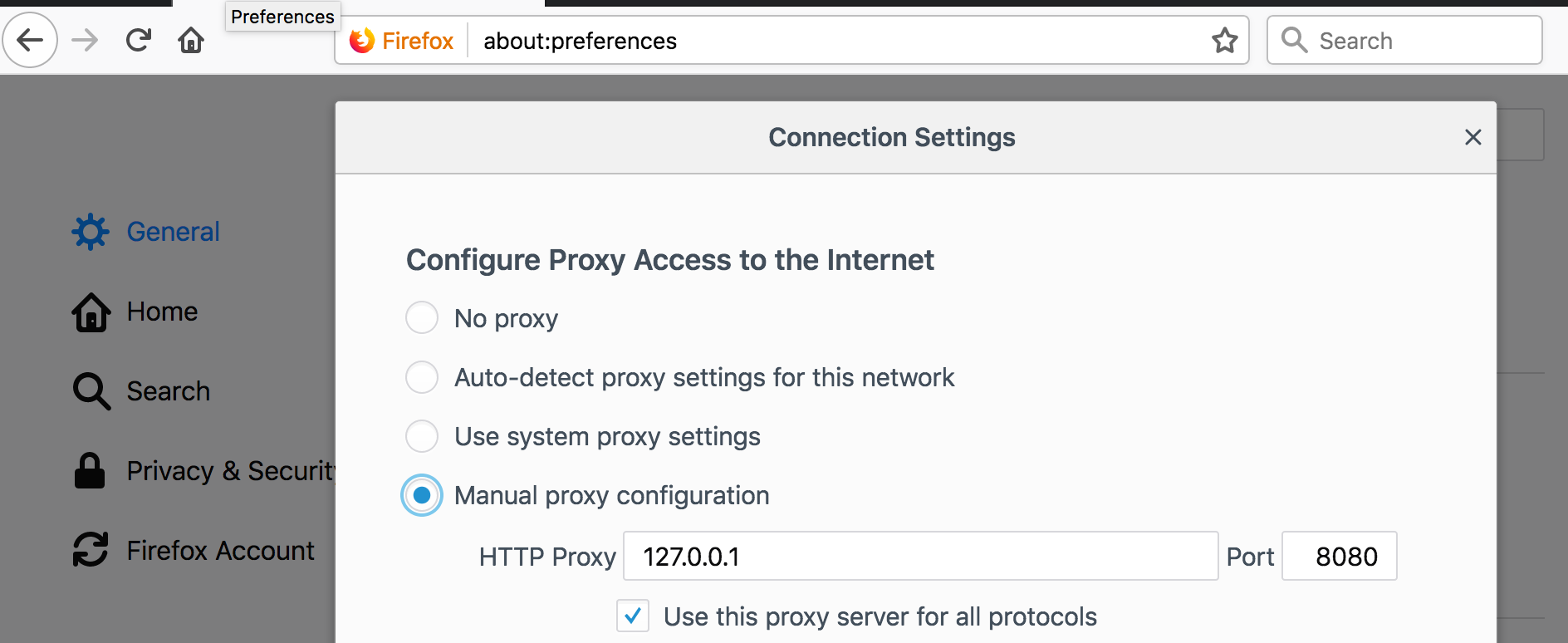 Proxy settings