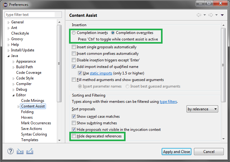 Java Content Assist prefs