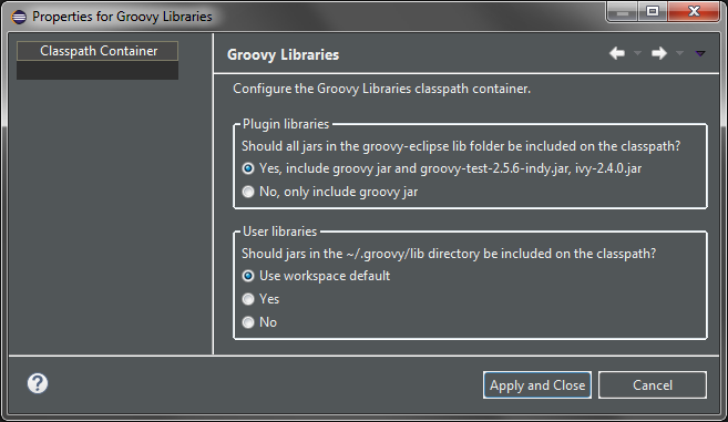 Groovy Libraries prefs page